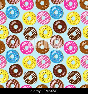 Seamless vector pattern of assorted doughnuts with different toppings Stock Vector