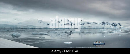 very high resolution panorama of Neko Harbor, Antarctic Peninsula, Andvord Bay, situated on the west coast of Graham Land. Stock Photo