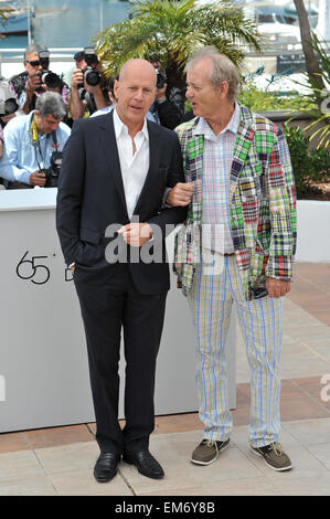 CANNES, FRANCE - MAY 16, 2012: Bruce Willis & Bill Murray at the photocall for their new movie 'Moonrise Kingdom' at the 65th Festival de Cannes. May 16, 2012 Cannes, France Stock Photo