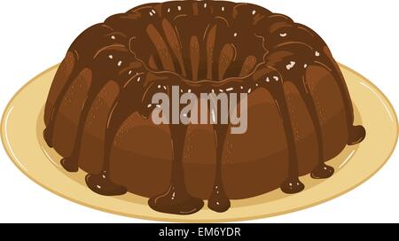 chocolate cake with chocolate icing on a plate. Vector Illustration Stock Vector