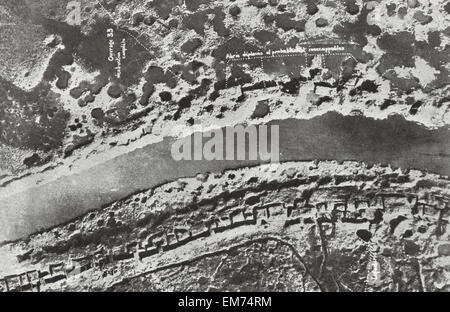 Airplane view of Bombarded German trenches during World War I Stock Photo