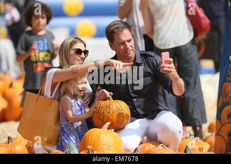 Michael Weatherly and wife Bojana Jankovic seen taking their daughter Olivia Weatherly to Mr. Bones Pumpkin Patch  Featuring: Michael Weatherly,Bojana Jankovic,Olivia Weatherly Where: Los Angeles, California, United States When: 13 Oct 2014 Stock Photo