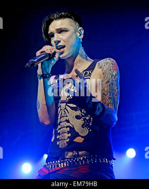 Black Veil Brides performing live in concert at the Manchester O2 Apollo  Featuring: Andy Biersack Where: Manchester, United Kingdom When: 12 Oct 2014 Stock Photo