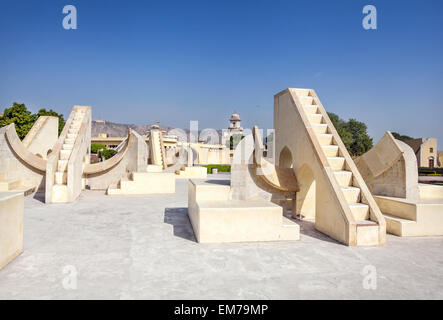 Jantar Mantar observatory complex at blue sky in Jaipur, Rajasthan, India Stock Photo