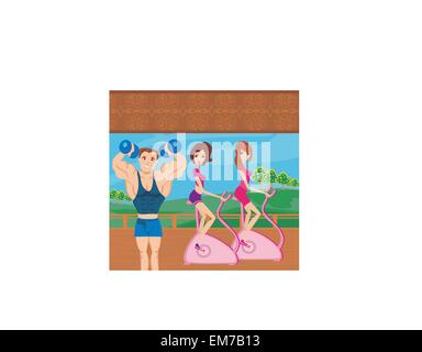 a group of people exercising in the gym Stock Vector