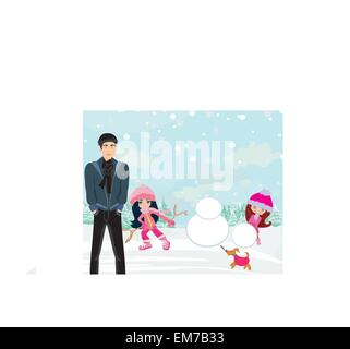 Children building a snowman Stock Vector