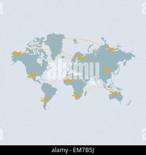 World transportation map with airplanes. eps 10 vector format Stock Vector