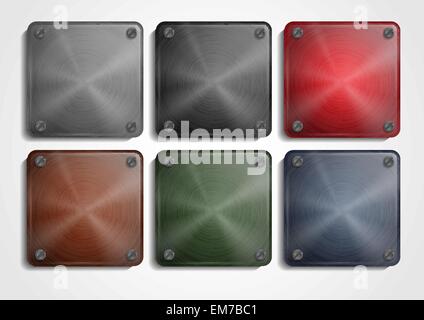 Shiny Steel Square Plate With Screws. Stock Vector