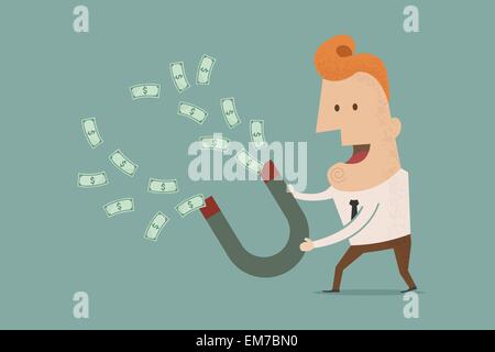 businessman with horseshoe magnet collecting money , eps10 vecto Stock Vector