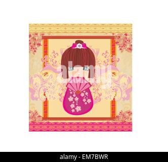 Kokeshi doll cartoon character , beautiful abstract card Stock Vector