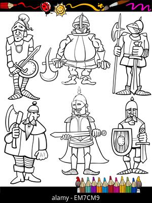 Knights Cartoon Set for coloring book Stock Vector