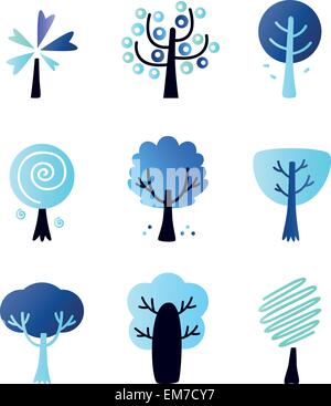Abstract winter vector trees set isolated on white Stock Vector