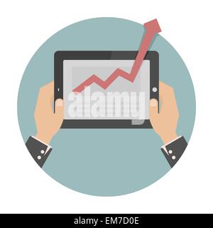 Hands holding a tablet with graph Stock Vector