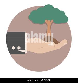Hands holding a green tree Stock Vector