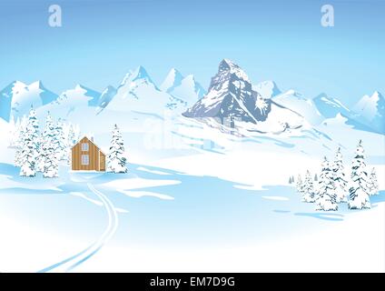 Mountain views in winter landscape Stock Vector