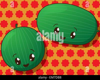 Kawaii  watermelon icons Stock Vector