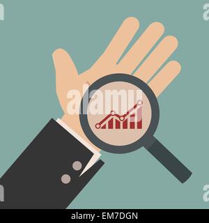 Magnifying glass on graph Stock Vector