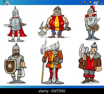 Cartoon Fantasy Knights Characters Set Stock Vector
