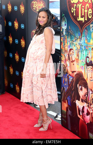Los Angeles premiere of 'The Book of Life' held at Regal Cinemas LA Live - Arrivals  Featuring: Zoe Saldana Where: Los Angeles, California, United States When: 12 Oct 2014 Stock Photo