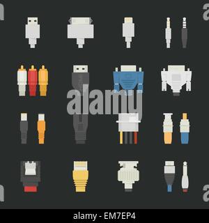 Cable wire computer icons with black background Stock Vector