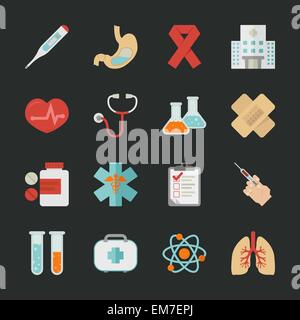 Medical and health  icons with black background Stock Vector