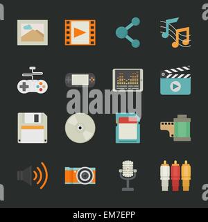 multimedia icons with black background Stock Vector
