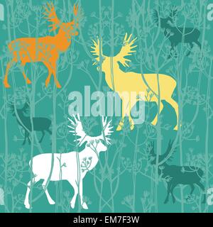 Seamless christmas pattern with deers in the forest Stock Vector