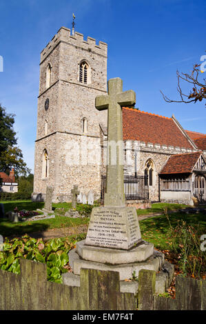 St. Mary's church, and war memorial, Matching , Essex, England Stock Photo