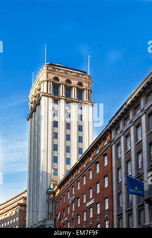 Swedish architecture image of Kungstornet at Kungsgatan in Stockholm, Sweden during a blue sky day Stock Photo