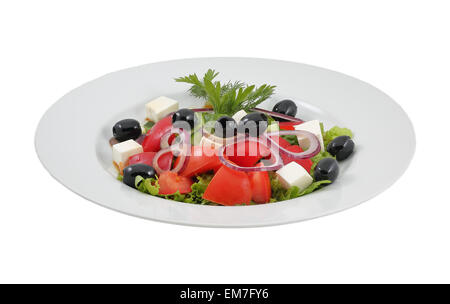 Salad with olives, sweet peppers and feta cheese on an isolated background Stock Photo