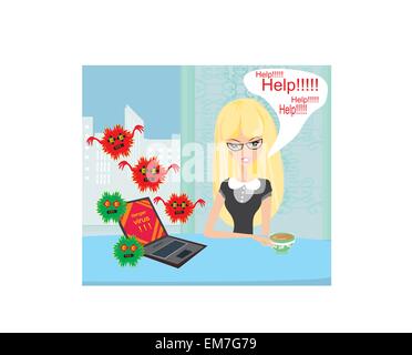 Computer virus attacking laptop in the office Stock Vector
