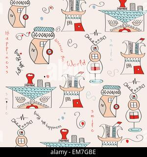 seamless pattern with  surreal houses Stock Vector