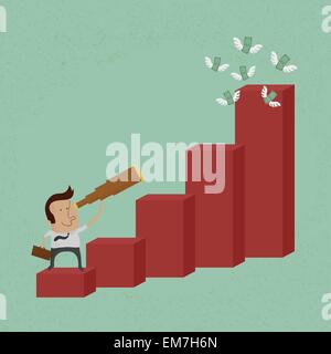 businessman using a telescope on a bar chart , eps10 vector form Stock Vector