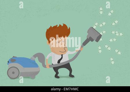 Businessman with vacuum cleaner catching dollar bills , eps10 ve Stock Vector