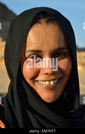 Young woman with headdress, portrait, Gebel Barkal, Karima, Northern, Nubia, Sudan Stock Photo