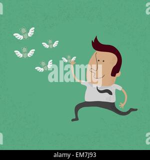 happy man hunting flying money  , eps10 vector format Stock Vector