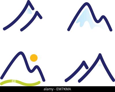 Snowy mountains or hills icons set isolated on white Stock Vector