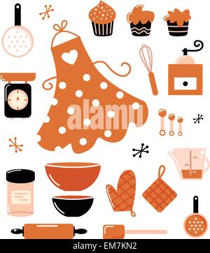 Baking icons or accessories set isolated on white ( orange ) Stock Vector