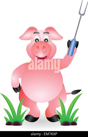 pig chef with fork Stock Vector