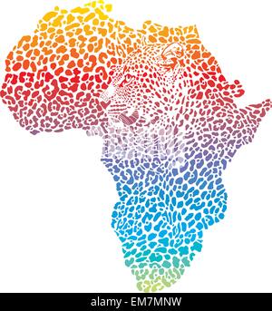 Abstract leopard skin and head in silhouette Africa Stock Vector