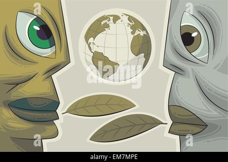 Two faces. Environmental dialogue Stock Vector