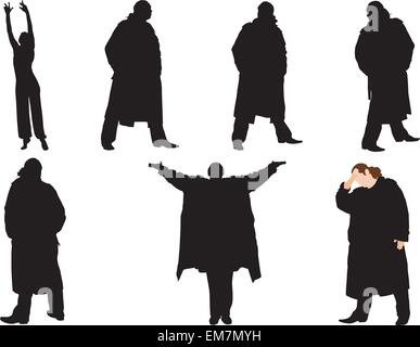 A collection of silhouettes of men in trench coat. Vector Stock Vector