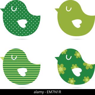 Cute abstract birds collection isolated on white Stock Vector