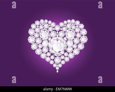 Vector diamond heart on purple background Stock Vector