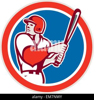 American Baseball Player Batter Hitter Circle Retro Stock Vector