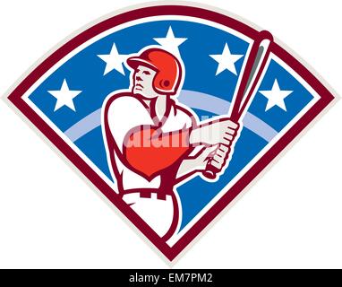 American Baseball Batter Hitter Bat Diamond Retro Stock Vector