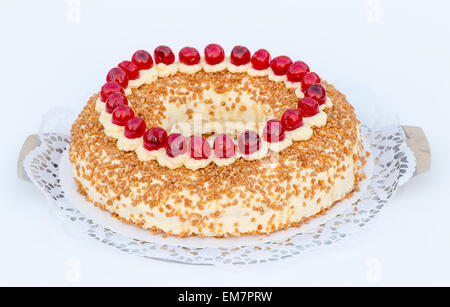 Frankfurt crown cake with cherries on white background. Stock Photo