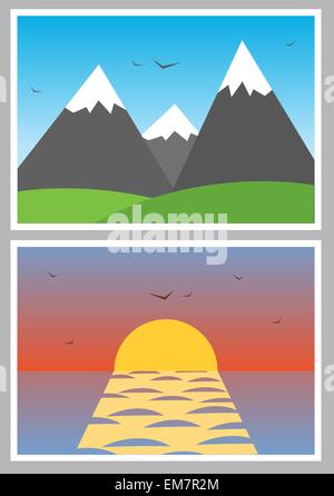 Vector simple photo icons with landscapes Stock Vector