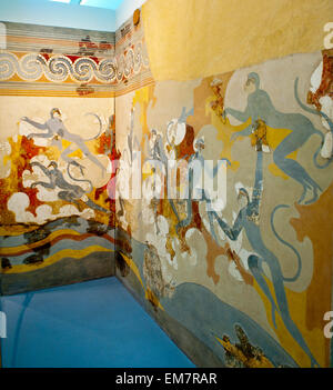 Griechenland, Kykladen, Santorini, Inselhauptstadt Fira, Museum of Prehistoric Thera, Wandgemälde 'Die Blauen Affen' aus Akrotir Stock Photo
