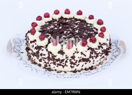 Black Forest cake on a white background. Stock Photo